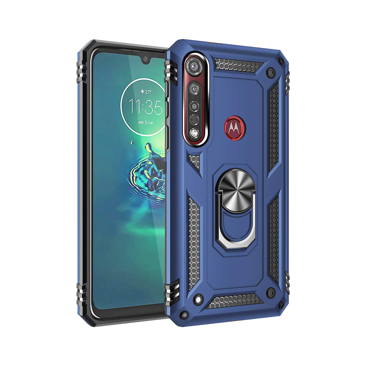 Protectores para celular  para Motorola  Moto G8 Plus Funda reforzada con anillo v2 Azul